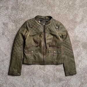 BLANC NOIR OVERDYED FAUX LEATHER QUILTED MOTO JACKET